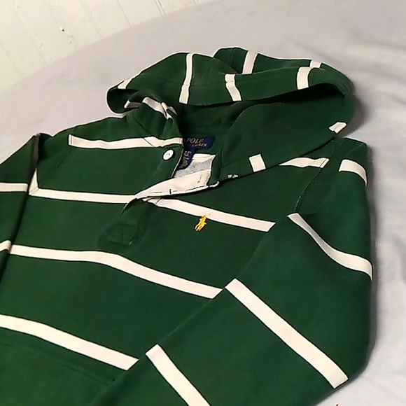 Polo..2 Button Pullover Hoodie..Boys Sz 10-12..Green&Cream - Picture 3 of 6